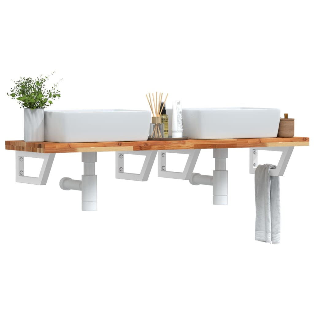 Étagère de vasque murale acier et bois massif d'acacia - XIOS