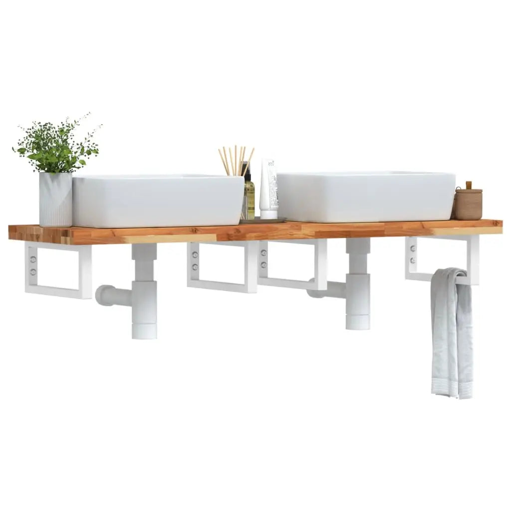 Étagère de vasque murale acier et bois massif d’acacia - XIOS