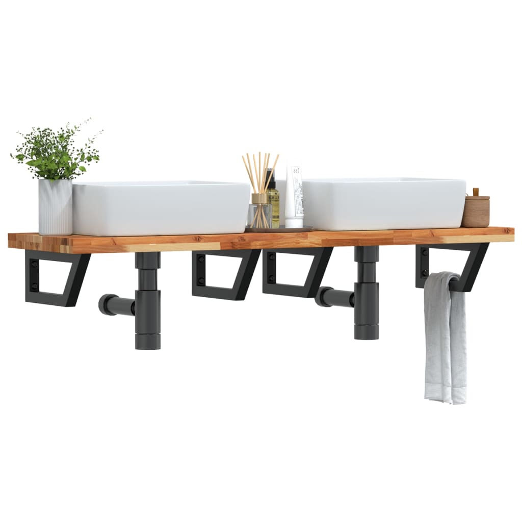 Étagère de vasque murale acier et bois massif d'acacia - XIOS