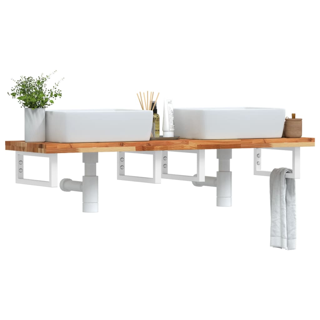 Étagère de vasque murale acier et bois massif d'acacia - XIOS