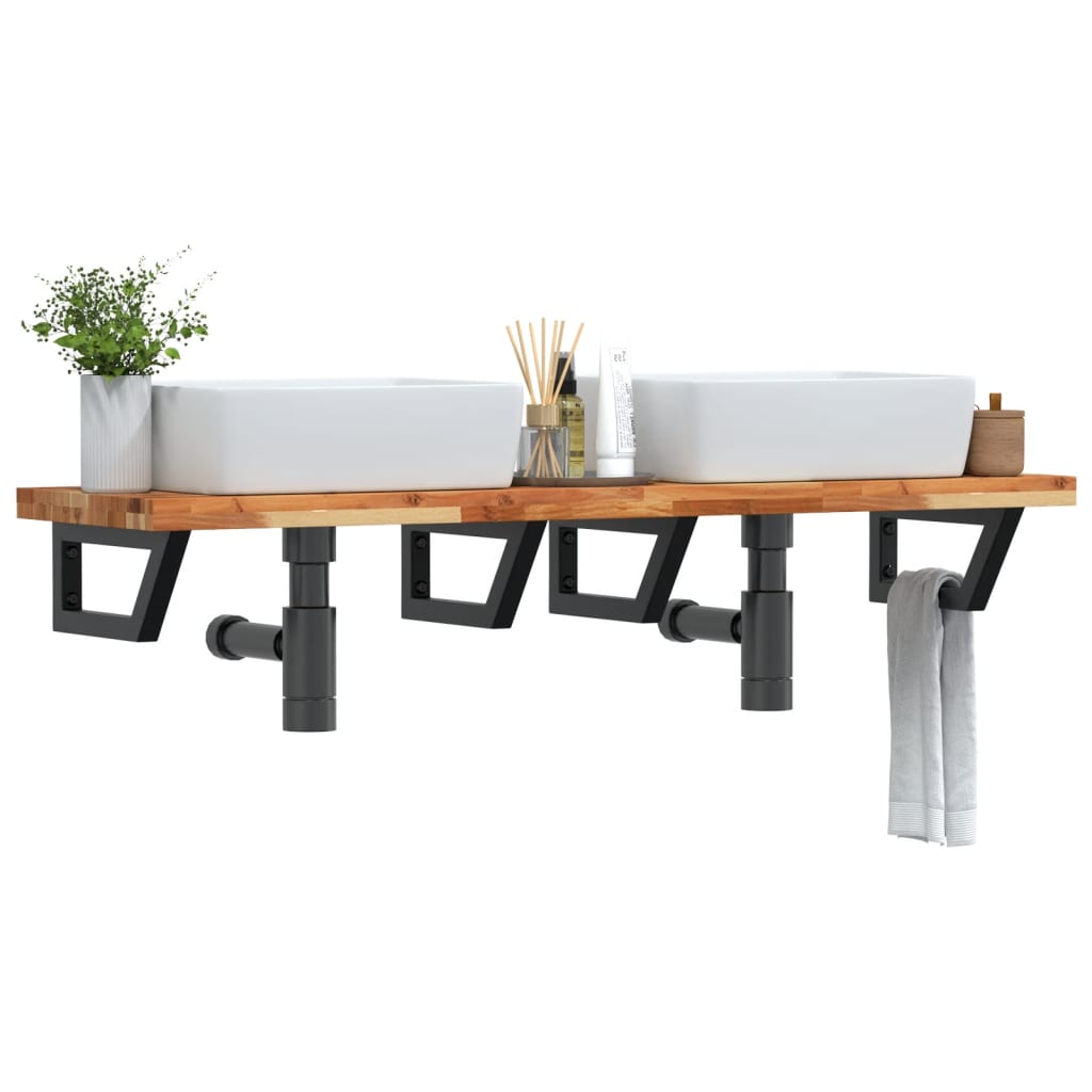 Étagère de vasque murale acier et bois massif d'acacia - XIOS