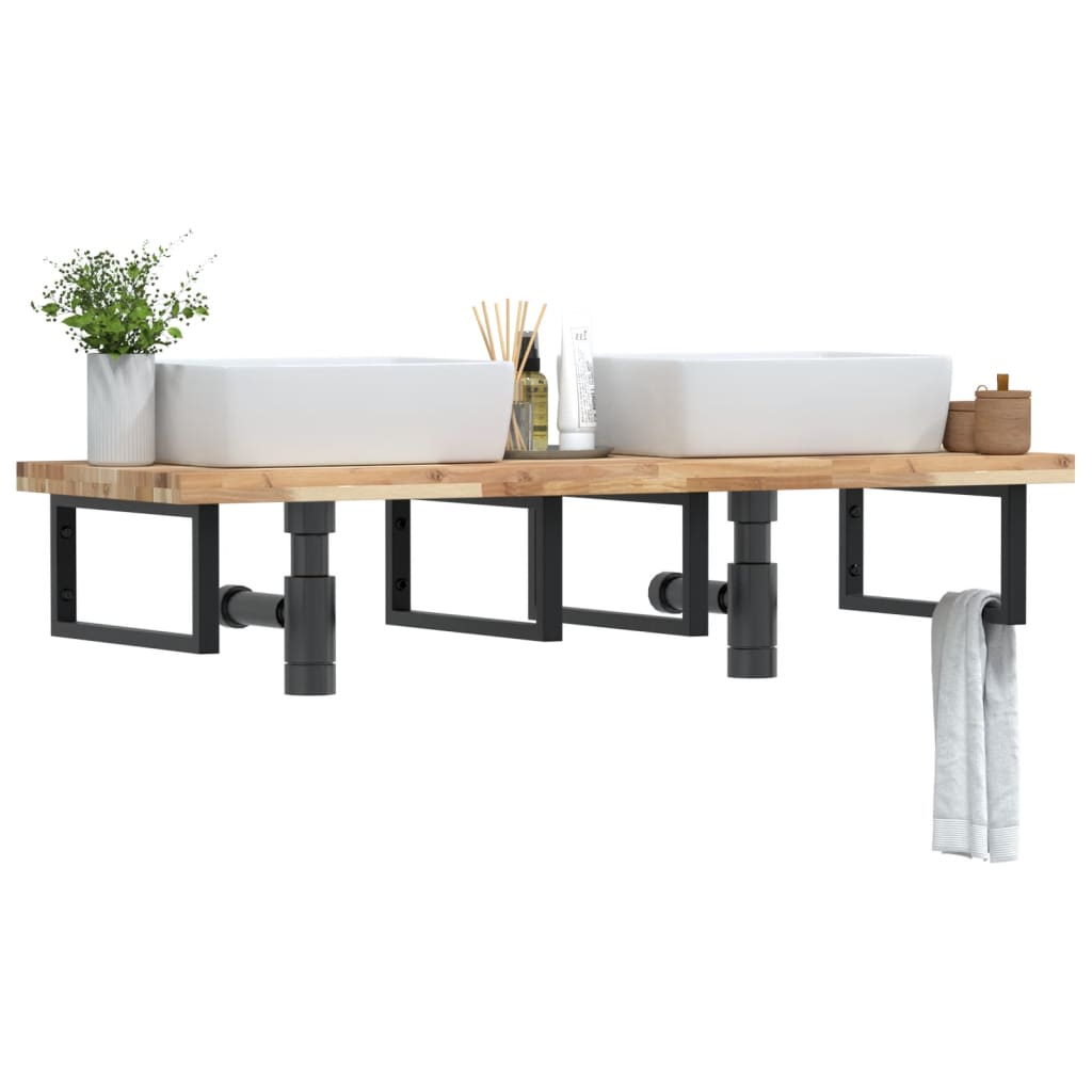 Étagère de vasque murale acier et bois massif d'acacia - XIOS