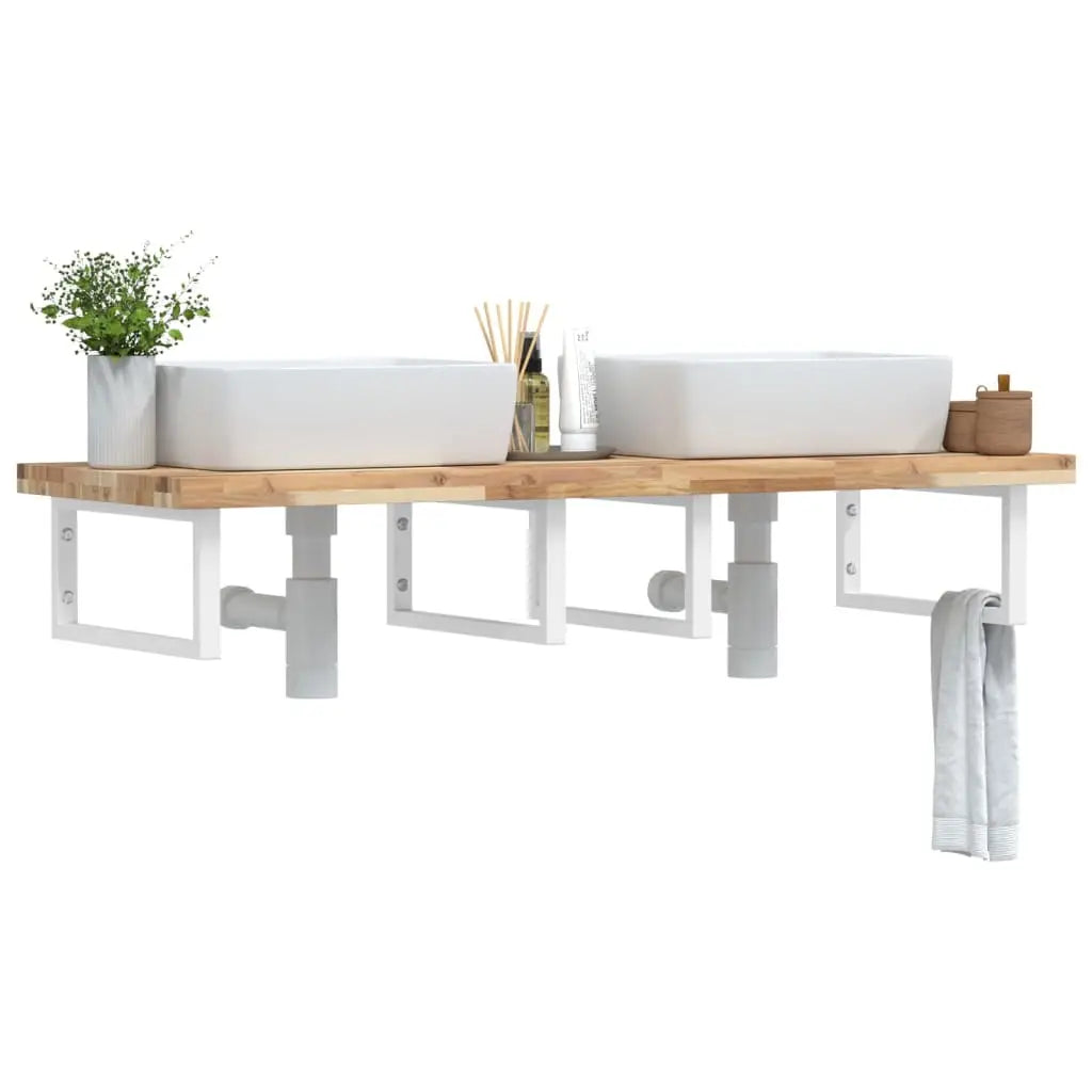 Étagère de vasque murale acier et bois massif d’acacia - XIOS