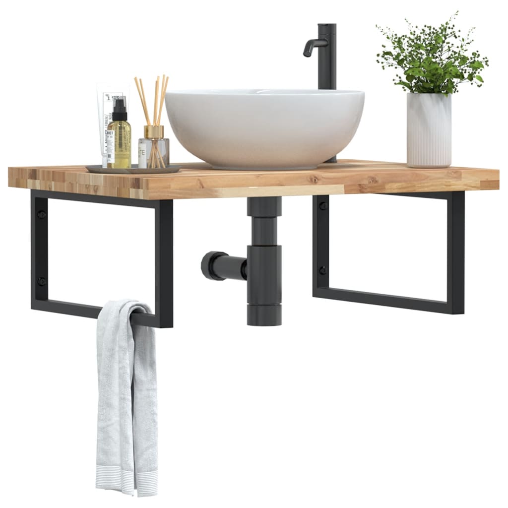 Étagère de vasque murale acier et bois massif d'acacia - XIOS
