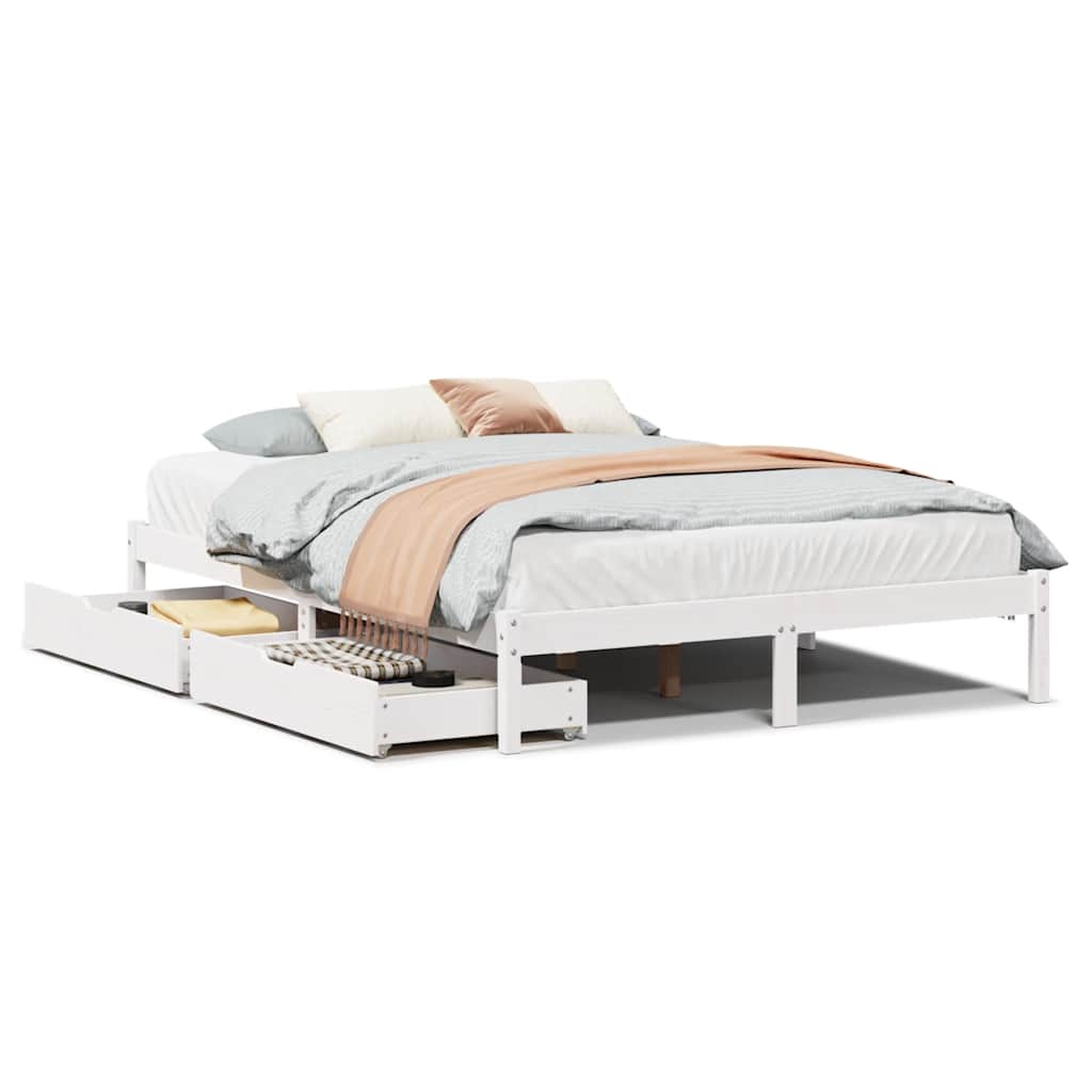 Cadre de lit sans matelas blanc 135x190 cm bois de pin massif - XIOS