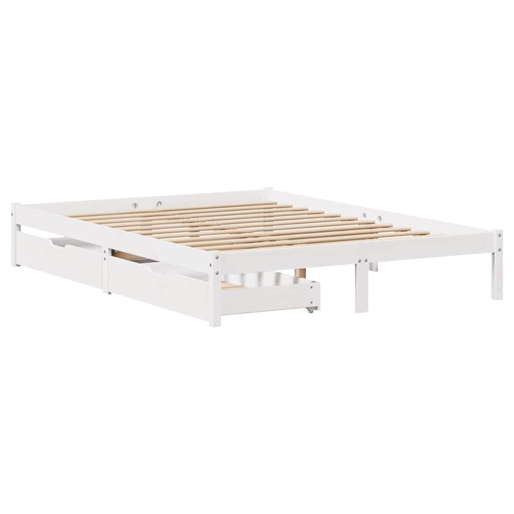 Cadre de lit sans matelas blanc 135x190 cm bois de pin massif - XIOS
