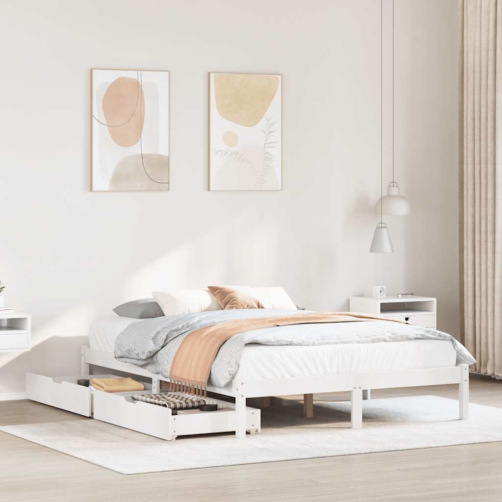 Cadre de lit sans matelas blanc 135x190 cm bois de pin massif - XIOS