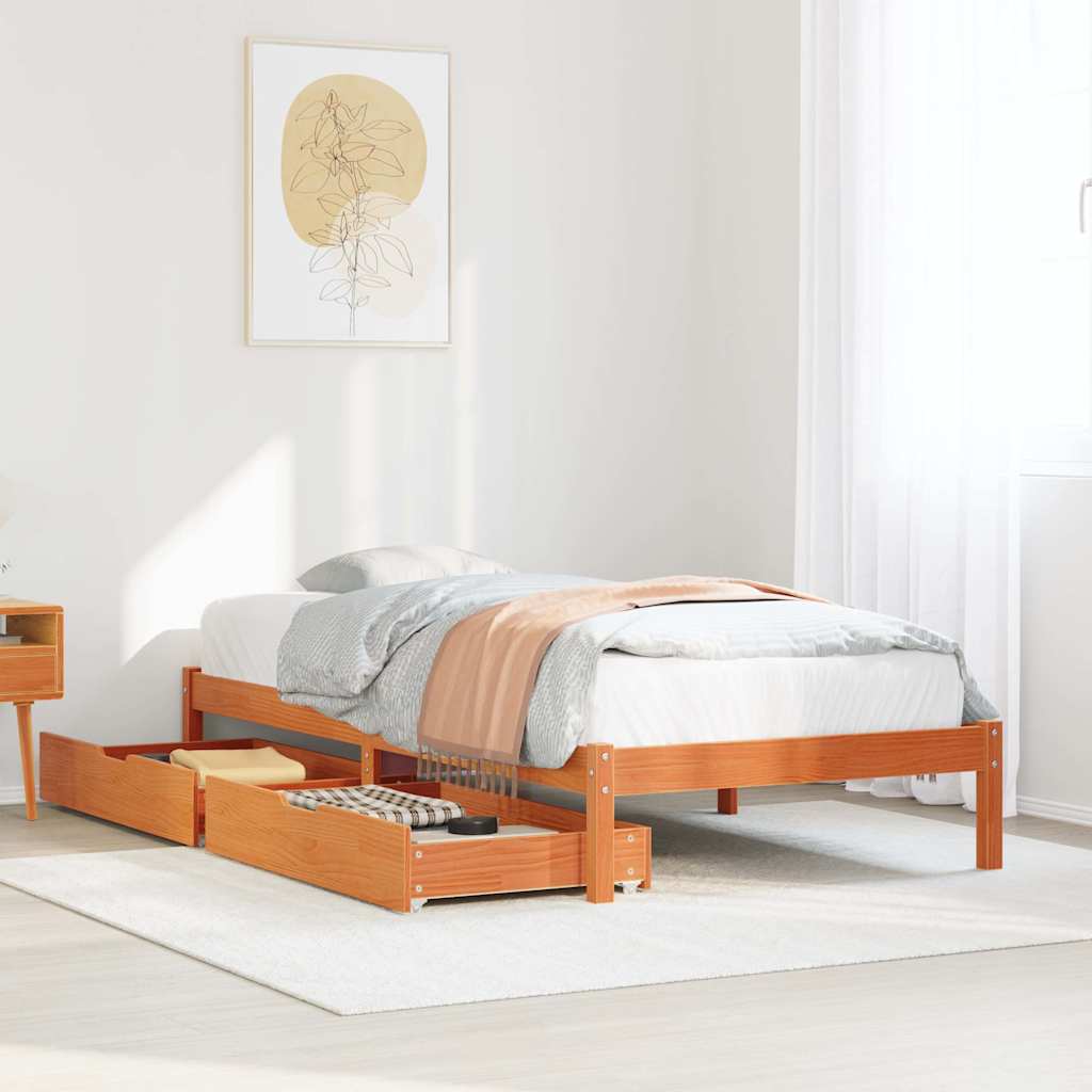 Cadre de lit sans matelas cire marron 75x190 cm bois pin massif - XIOS