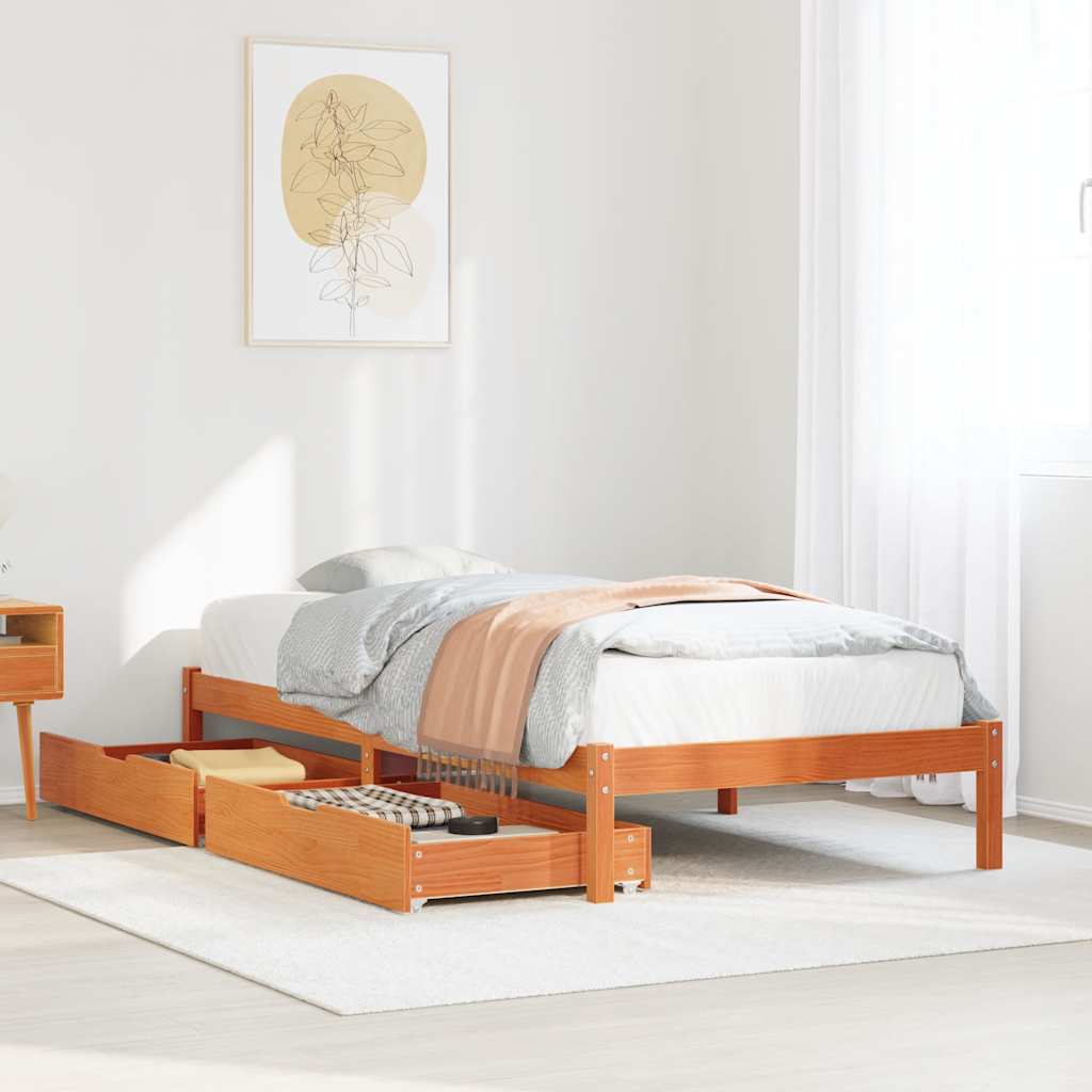 Cadre de lit sans matelas cire marron 90x190 cm bois pin massif - XIOS