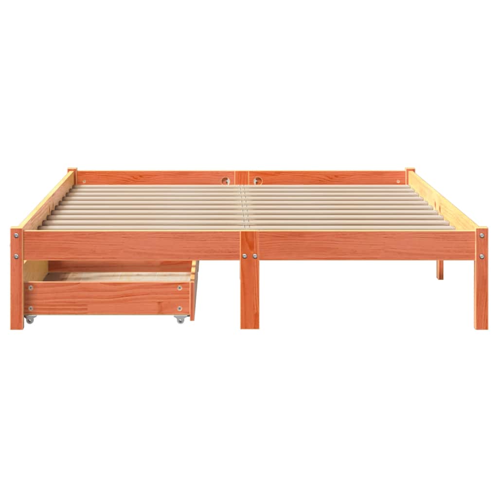 Cadre de lit sans matelas cire marron 135x190cm bois pin massif - XIOS
