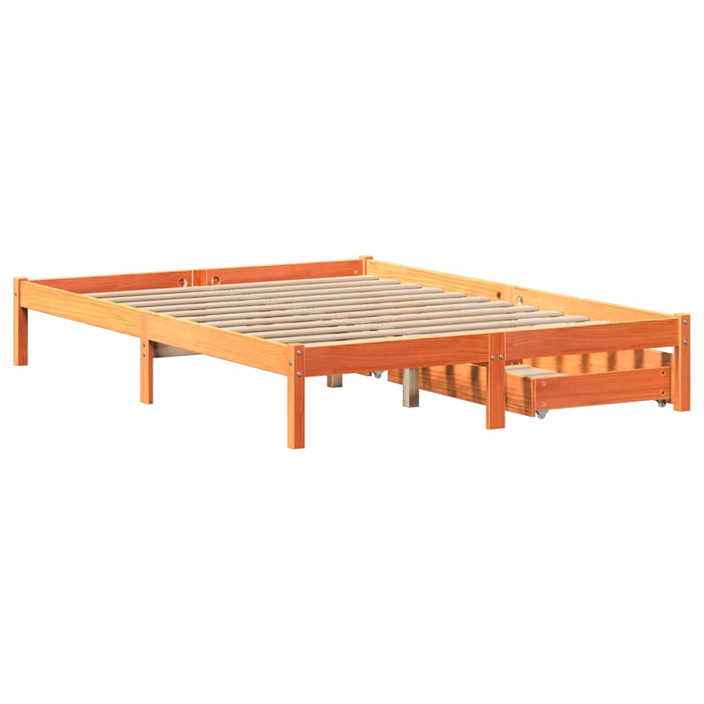Cadre de lit sans matelas cire marron 140x190cm bois pin massif - XIOS