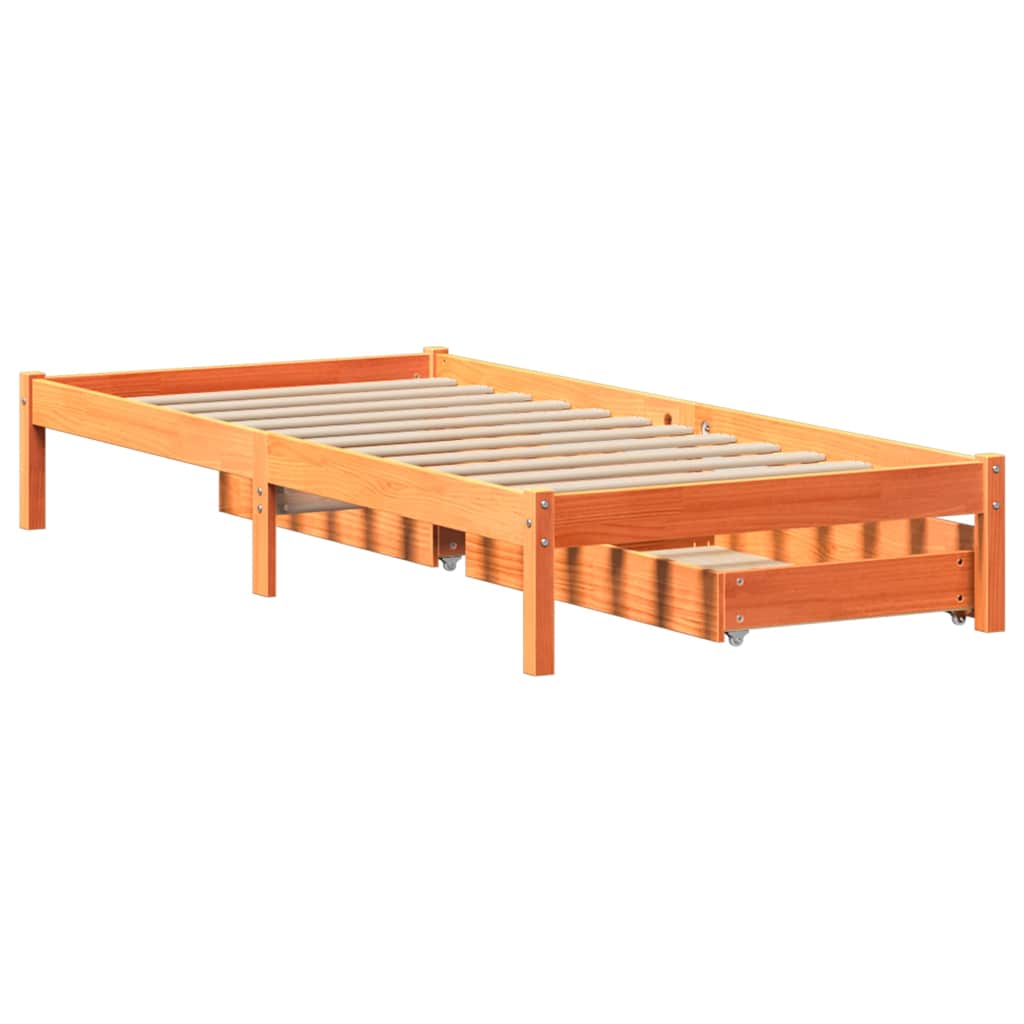 Cadre de lit sans matelas cire marron 90x200 cm bois pin massif - XIOS