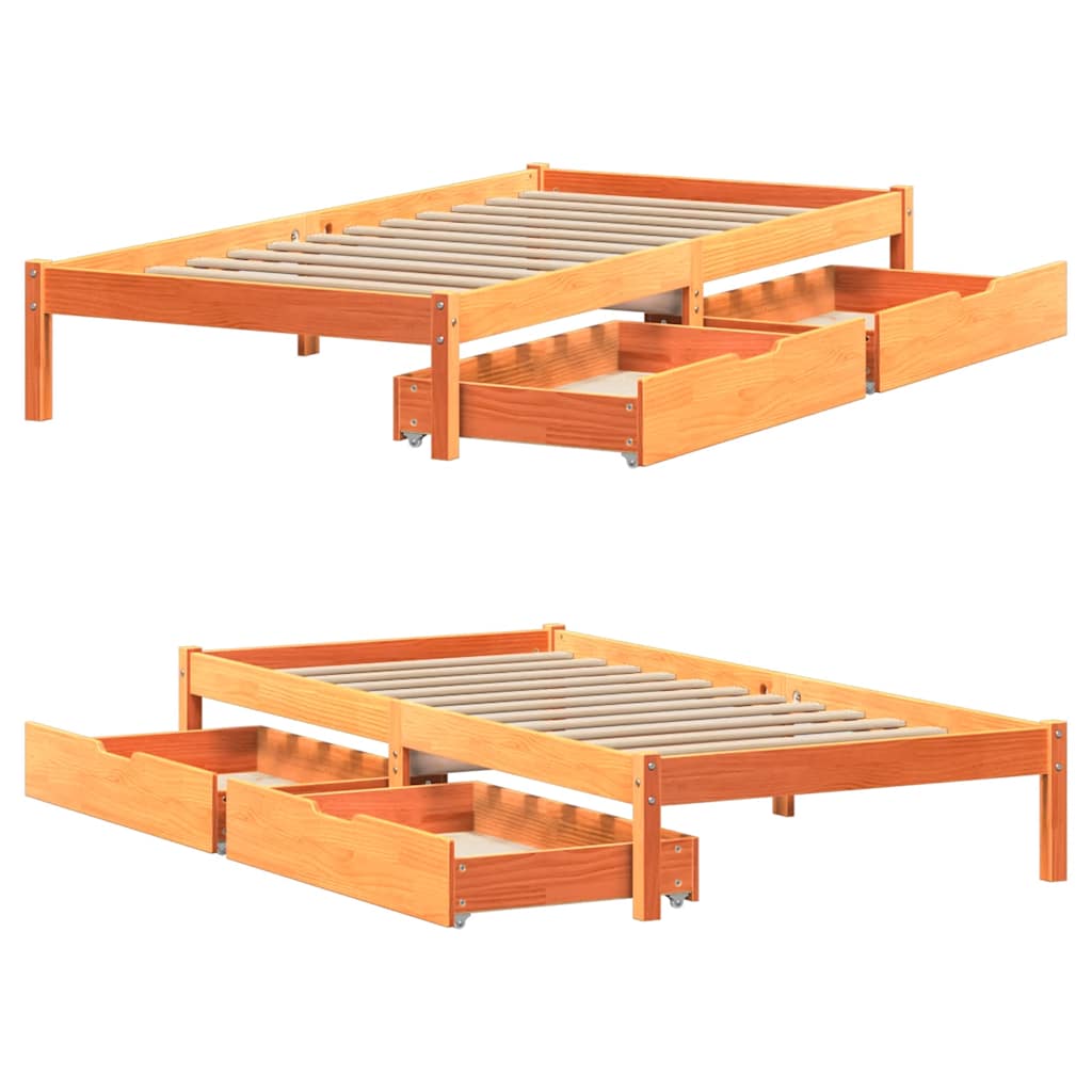 Cadre de lit sans matelas cire marron 90x200 cm bois pin massif - XIOS