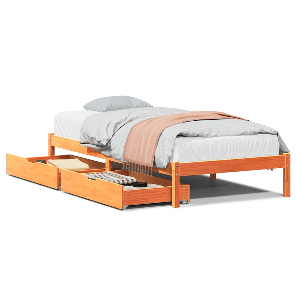 Cadre de lit sans matelas cire marron 100x200cm bois pin massif - XIOS