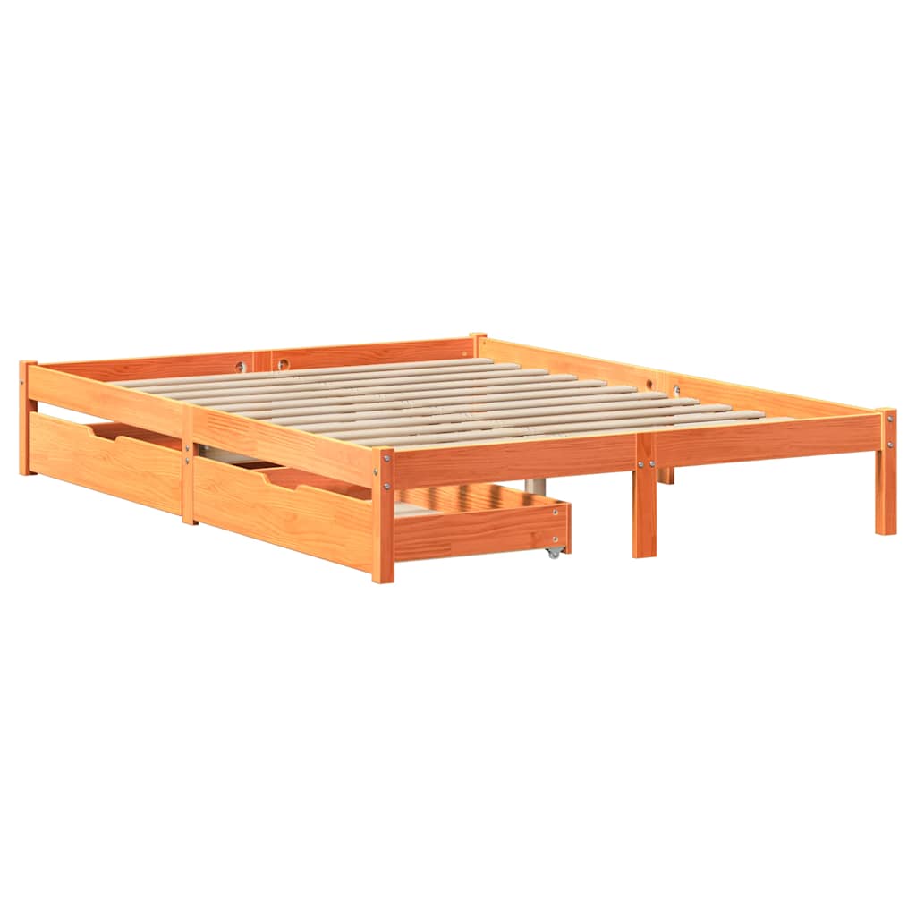 Cadre de lit sans matelas cire marron 140x200cm bois pin massif - XIOS