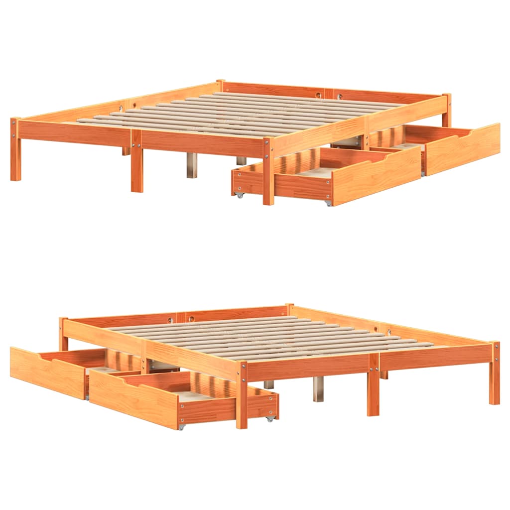 Cadre de lit sans matelas cire marron 150x200cm bois pin massif - XIOS
