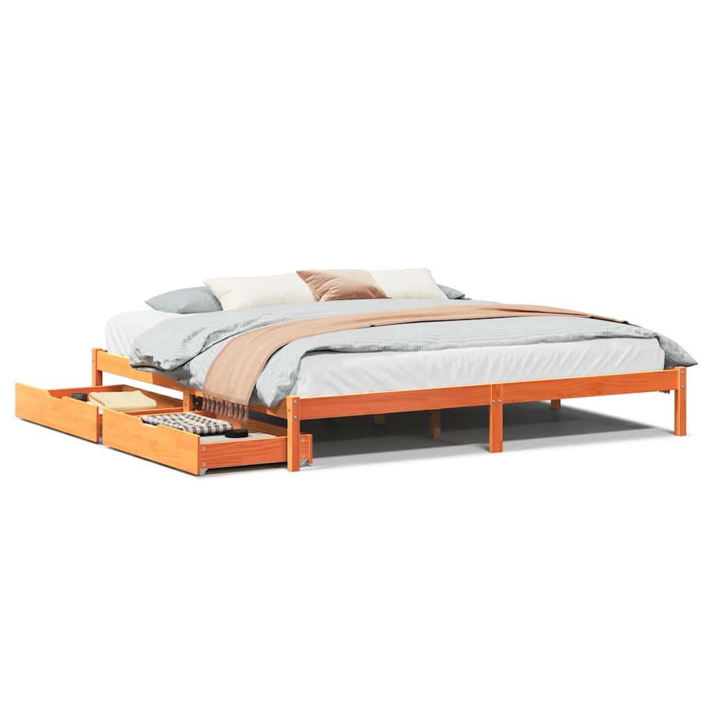 Cadre de lit sans matelas cire marron 200x200cm bois pin massif - XIOS