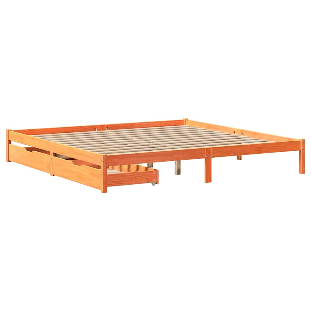 Cadre de lit sans matelas cire marron 200x200cm bois pin massif - XIOS