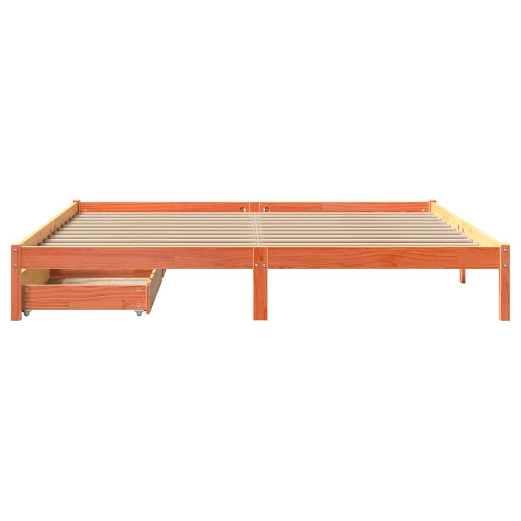 Cadre de lit sans matelas cire marron 200x200cm bois pin massif - XIOS