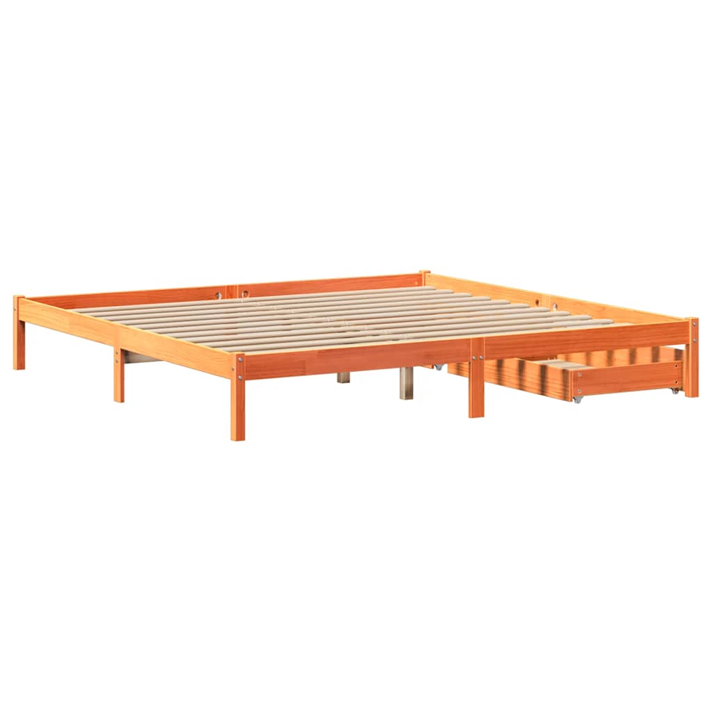 Cadre de lit sans matelas cire marron 200x200cm bois pin massif - XIOS