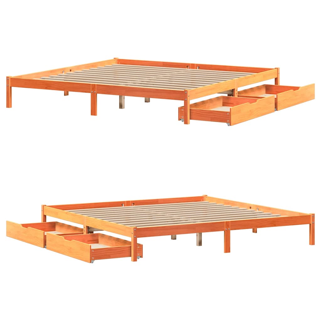 Cadre de lit sans matelas cire marron 200x200cm bois pin massif - XIOS