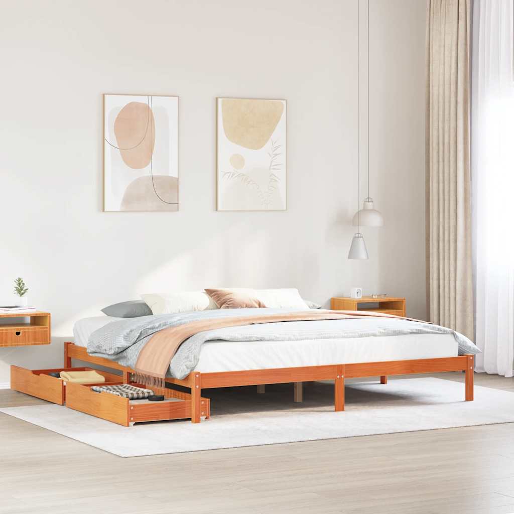 Cadre de lit sans matelas cire marron 200x200cm bois pin massif - XIOS
