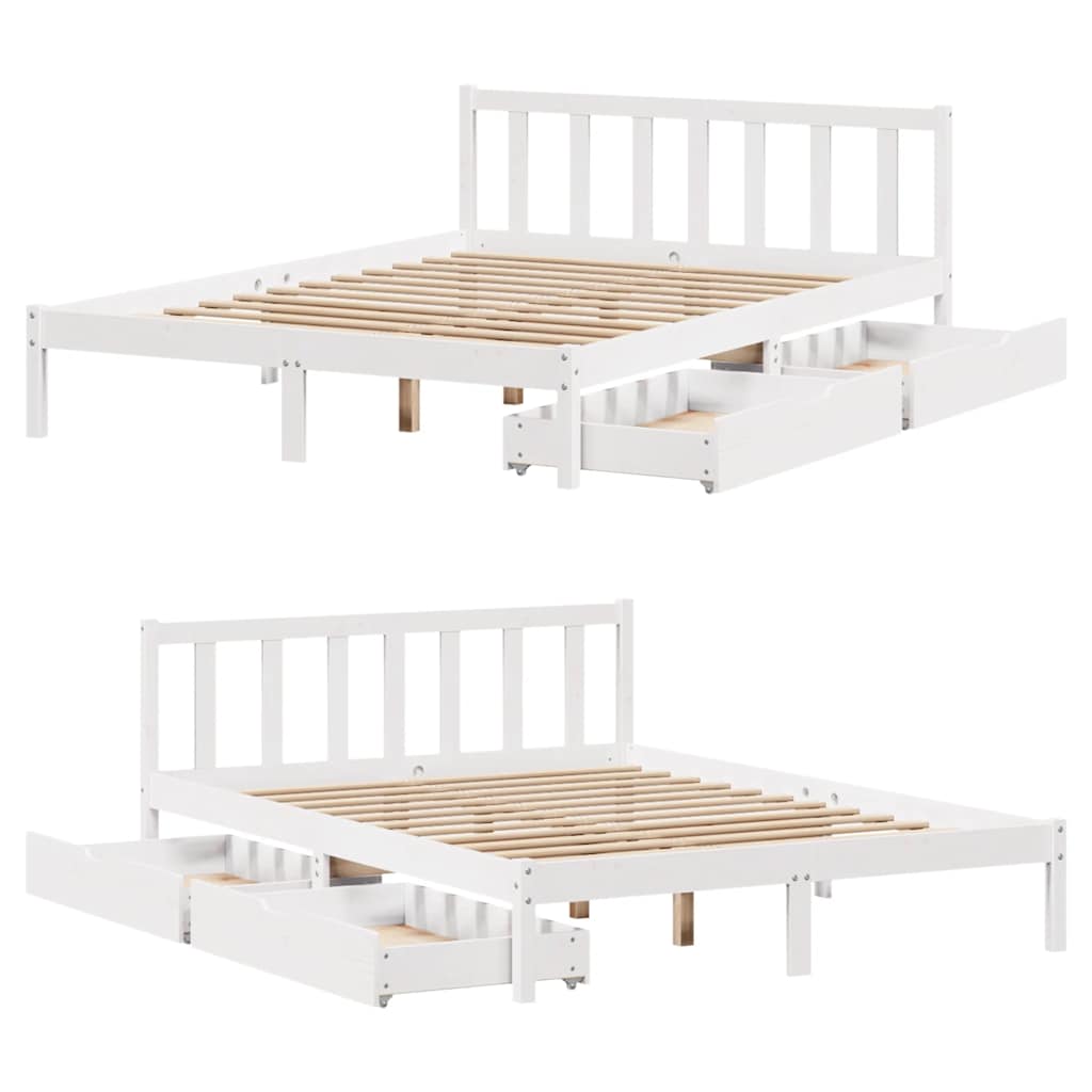 Cadre de lit sans matelas blanc 150x200 cm bois de pin massif - XIOS