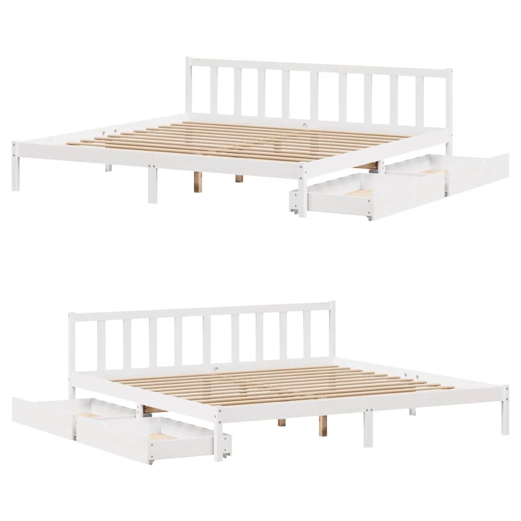 Cadre de lit sans matelas blanc 200x200 cm bois massif de pin - XIOS