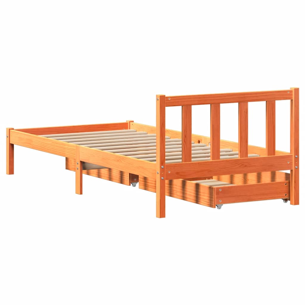 Cadre de lit sans matelas cire marron 90x200 cm bois pin massif - XIOS