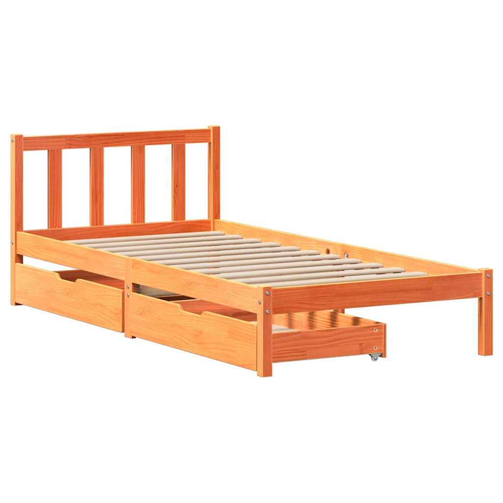 Cadre de lit sans matelas cire marron 100x200cm bois pin massif - XIOS