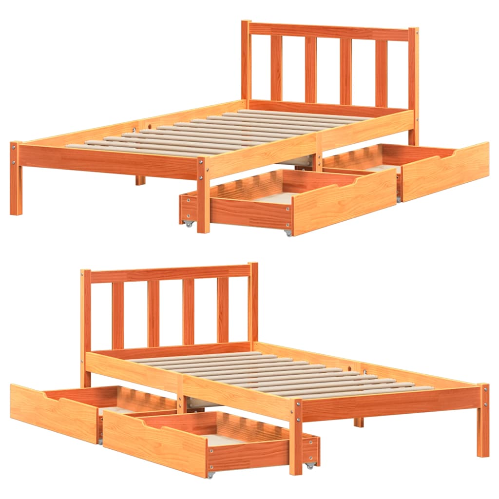 Cadre de lit sans matelas cire marron 100x200cm bois pin massif - XIOS