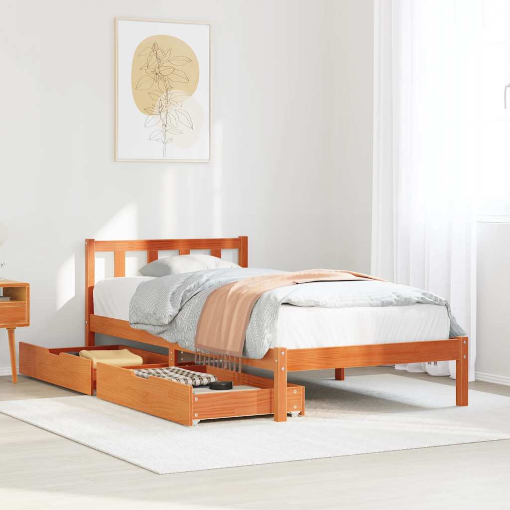 Cadre de lit sans matelas cire marron 100x200cm bois pin massif - XIOS