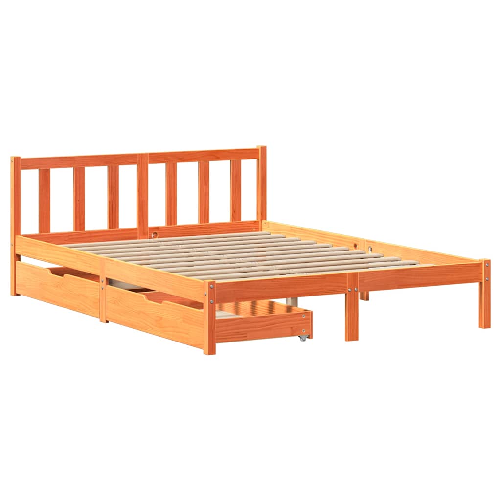Cadre de lit sans matelas cire marron 160x200cm bois pin massif - XIOS
