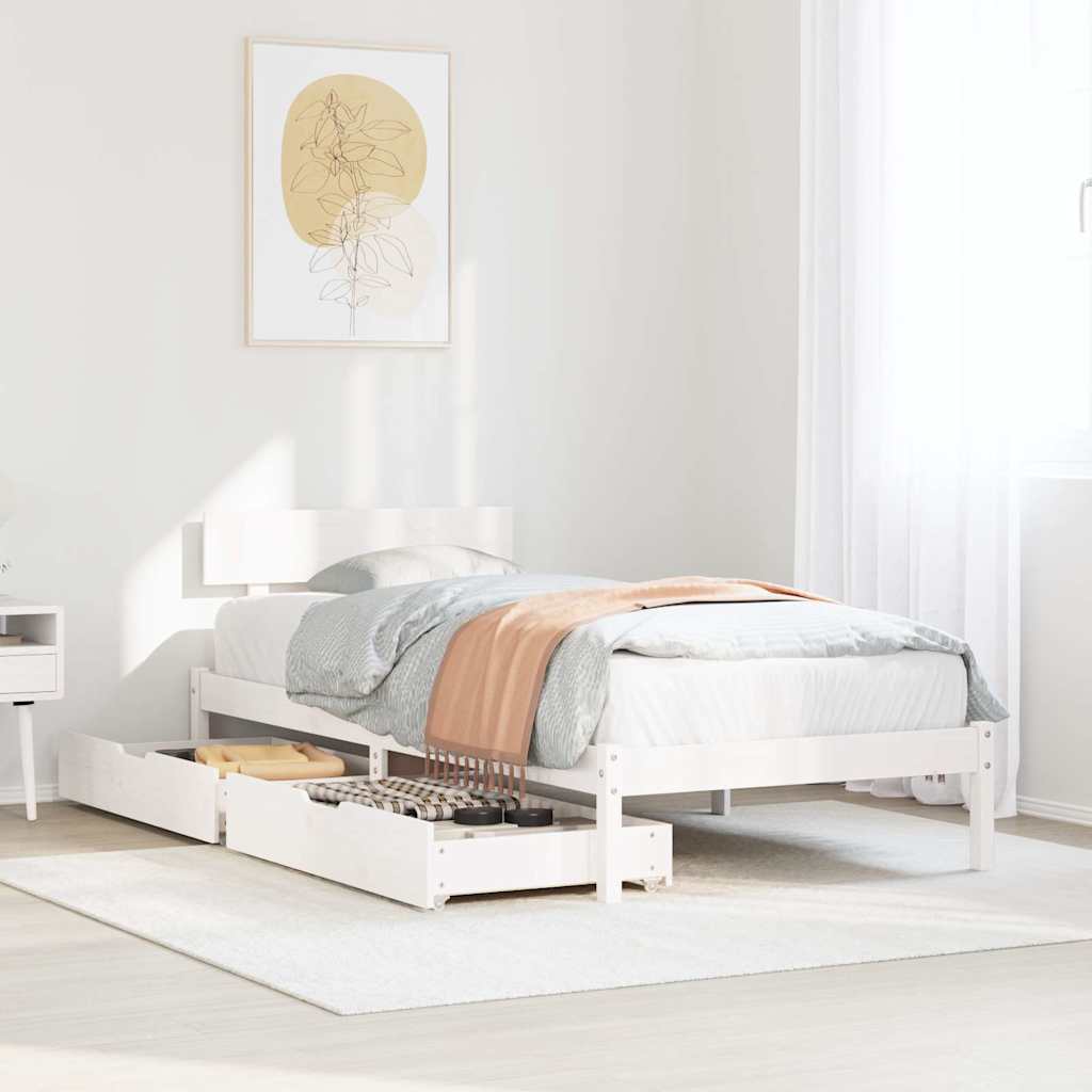 Cadre de lit sans matelas blanc 75x190 cm bois de pin massif - XIOS