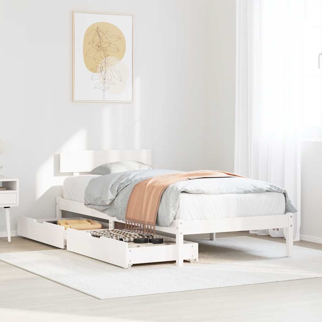 Cadre de lit sans matelas blanc 90x190 cm bois de pin massif - XIOS