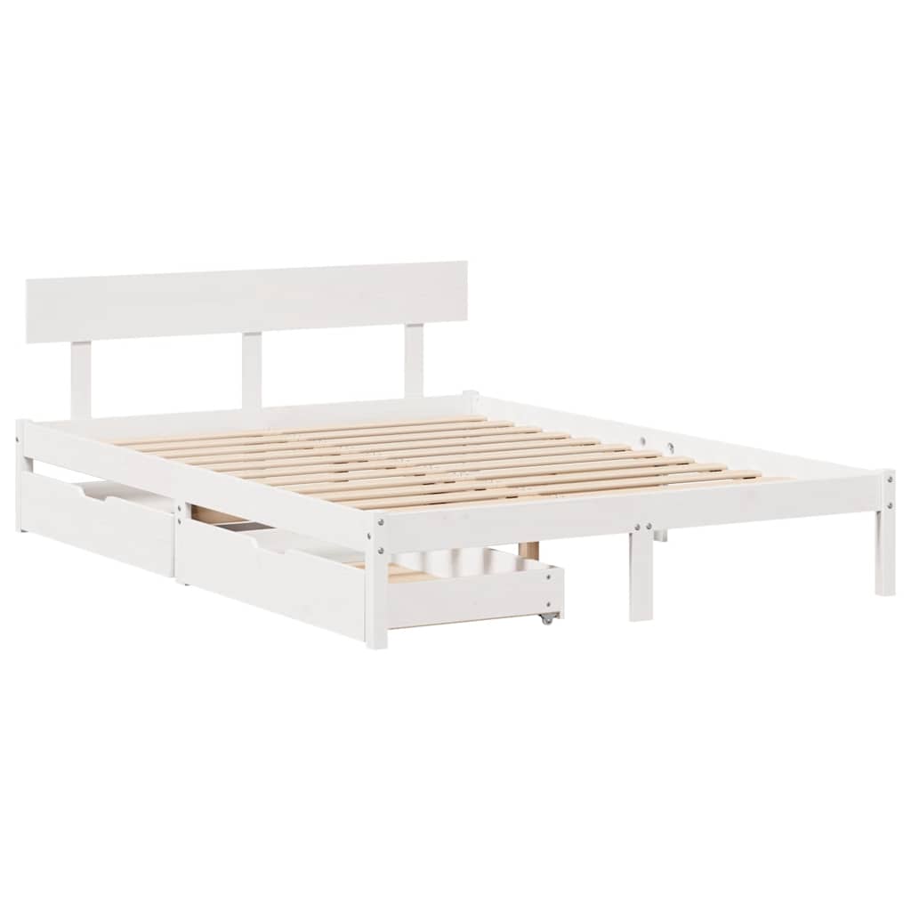 Cadre de lit sans matelas blanc 135x190 cm bois de pin massif - XIOS
