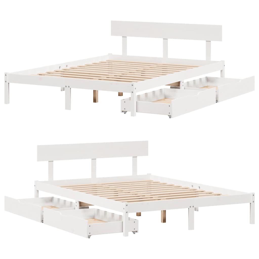 Cadre de lit sans matelas blanc 140x190 cm bois de pin massif - XIOS