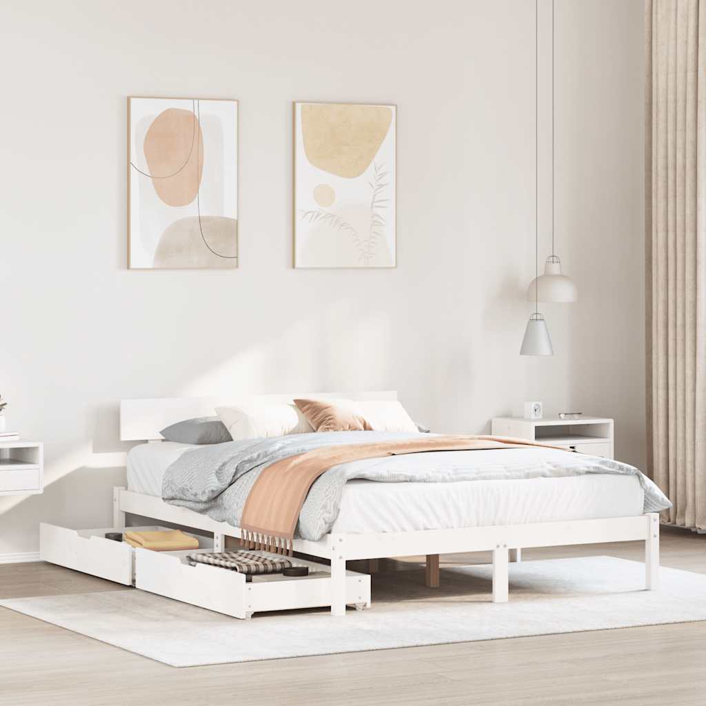 Cadre de lit sans matelas blanc 140x190 cm bois de pin massif - XIOS