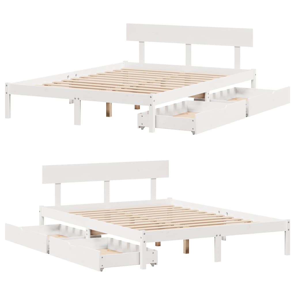 Cadre de lit sans matelas blanc 150x200 cm bois de pin massif - XIOS