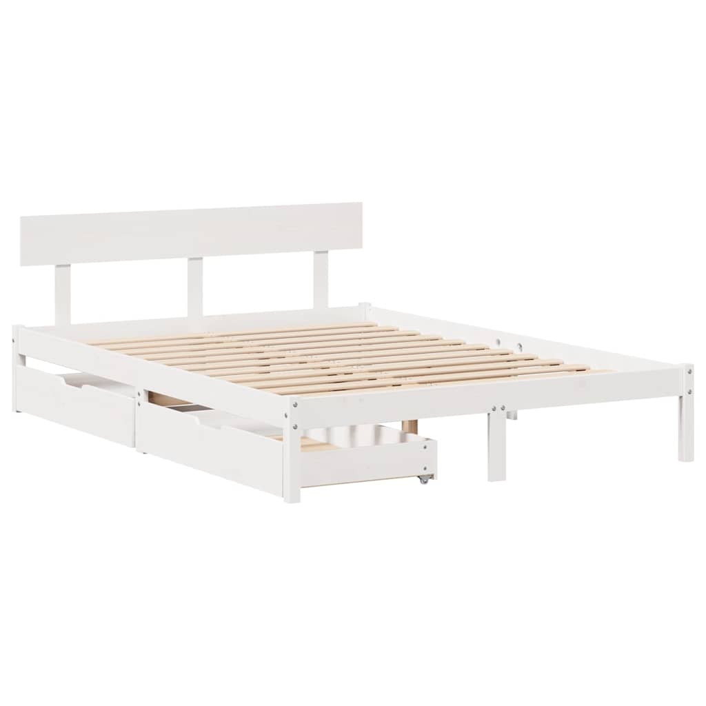 Cadre de lit sans matelas blanc 160x200 cm bois de pin massif - XIOS