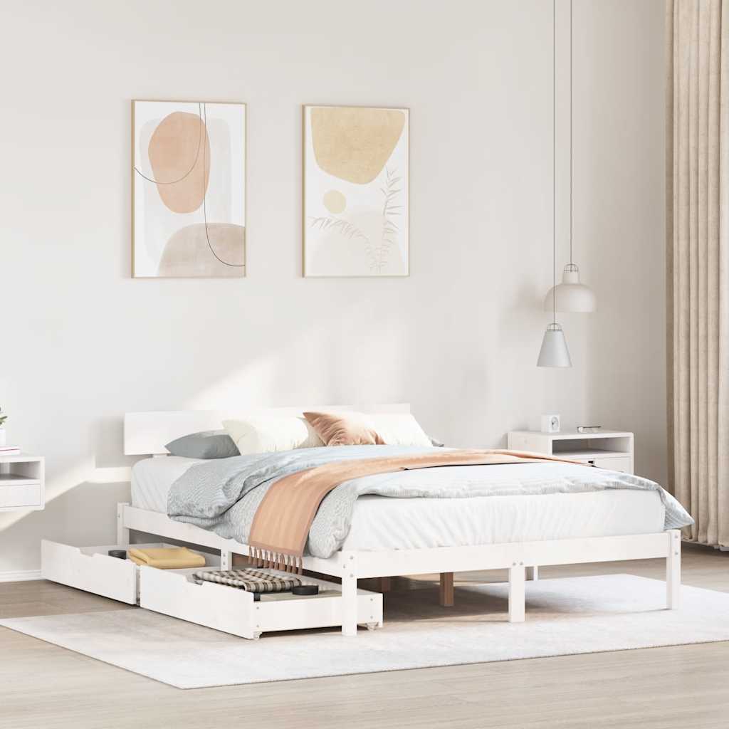 Cadre de lit sans matelas blanc 160x200 cm bois de pin massif - XIOS