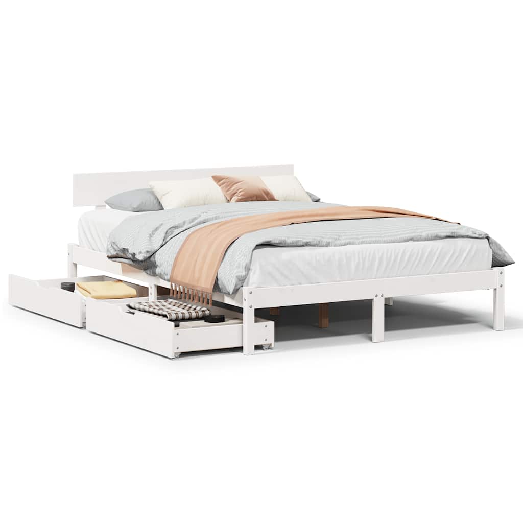 Cadre de lit sans matelas blanc 160x200 cm bois de pin massif - XIOS