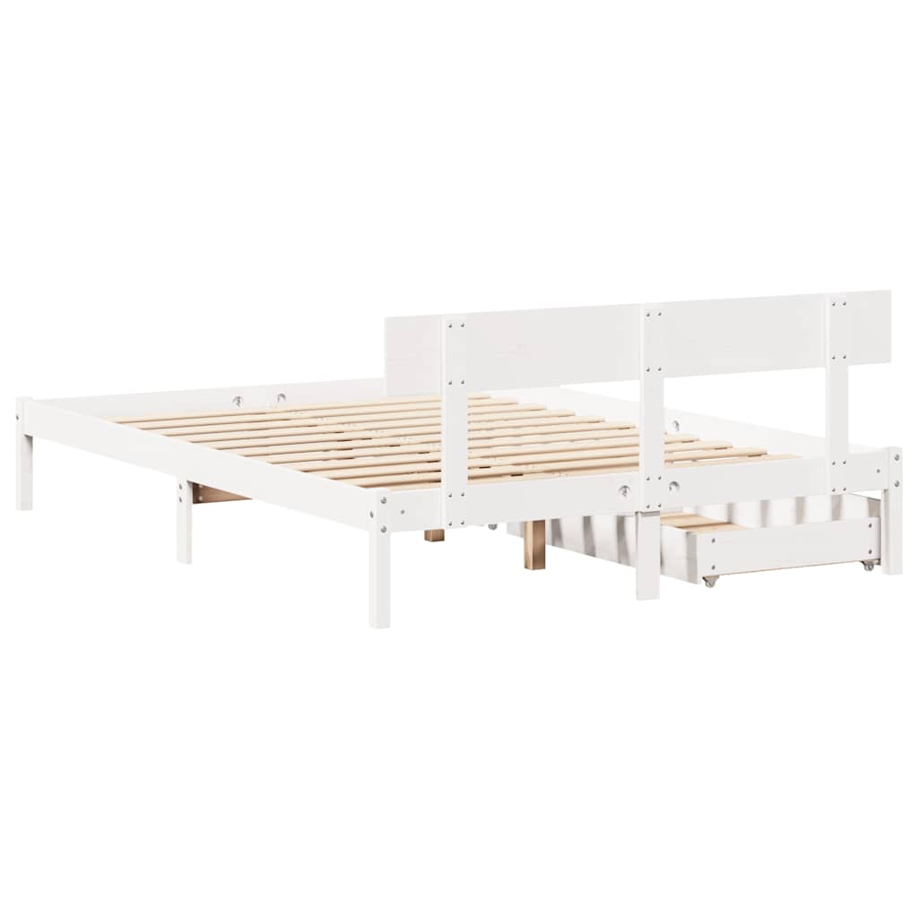 Cadre de lit sans matelas blanc 160x200 cm bois de pin massif - XIOS