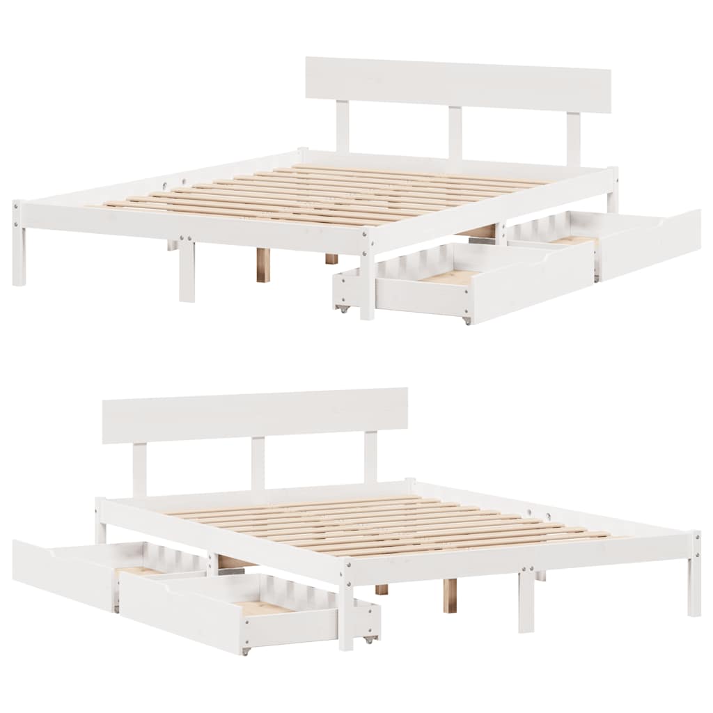 Cadre de lit sans matelas blanc 160x200 cm bois de pin massif - XIOS