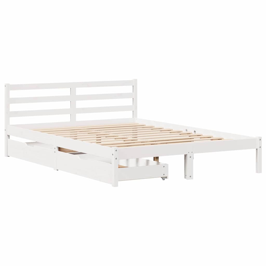 Cadre de lit sans matelas blanc 135x190 cm bois de pin massif - XIOS