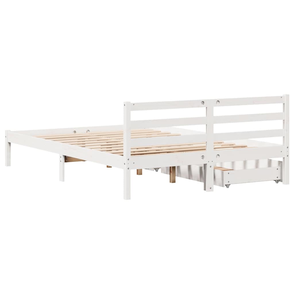 Cadre de lit sans matelas blanc 135x190 cm bois de pin massif - XIOS