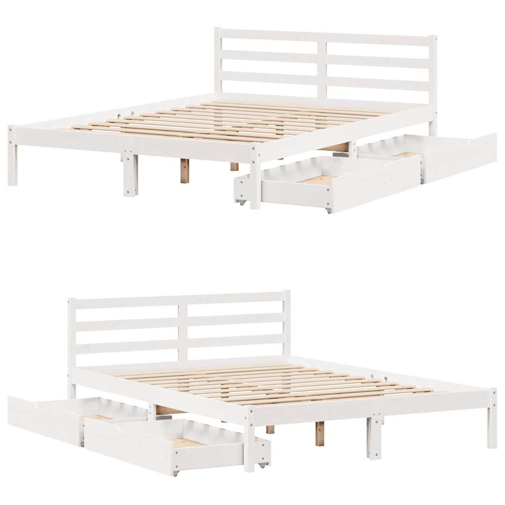 Cadre de lit sans matelas blanc 135x190 cm bois de pin massif - XIOS