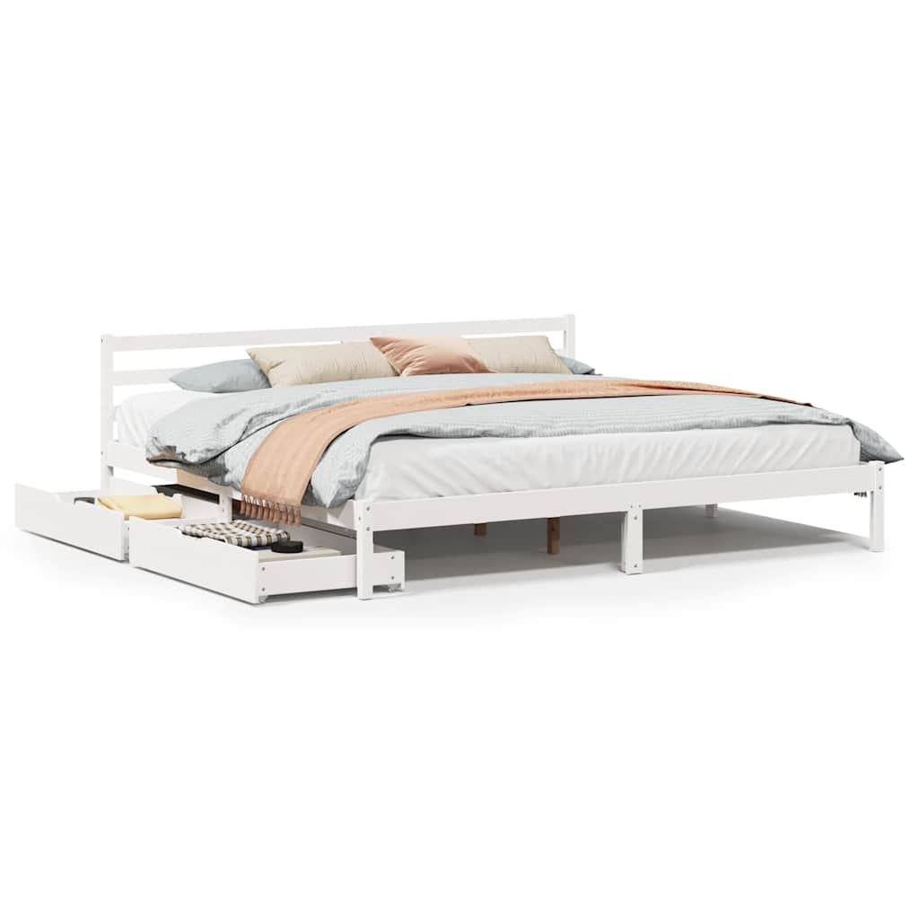 Cadre de lit sans matelas blanc 200x200 cm bois massif de pin - XIOS