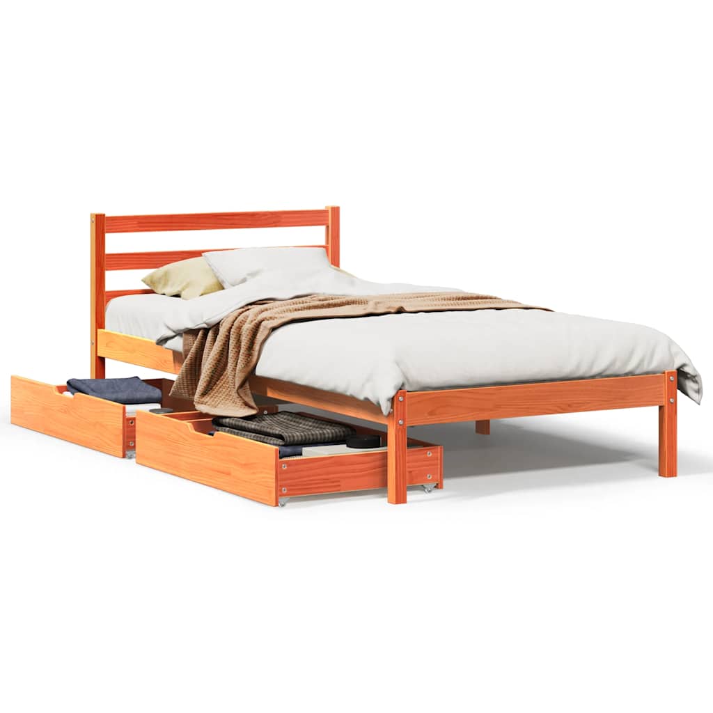 Cadre de lit sans matelas cire marron 75x190 cm bois pin massif - XIOS