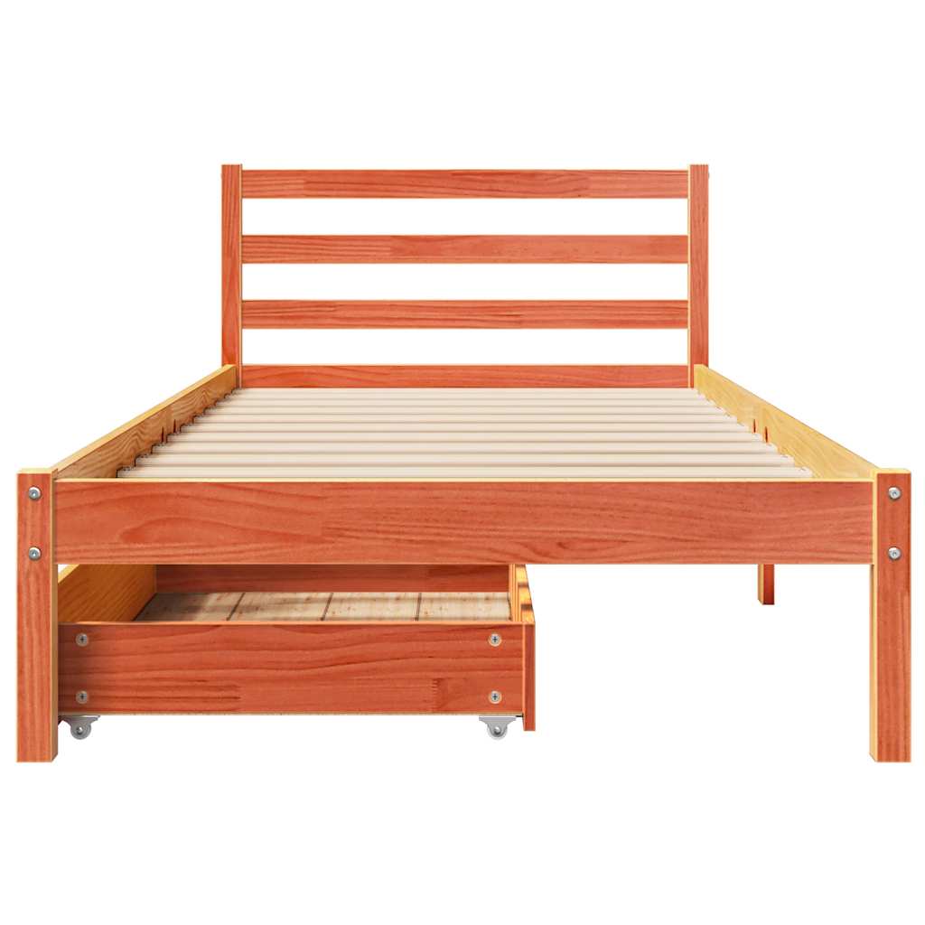 Cadre de lit sans matelas cire marron 75x190 cm bois pin massif - XIOS